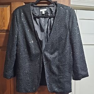 Charter Club Black Sequin Open Blazer